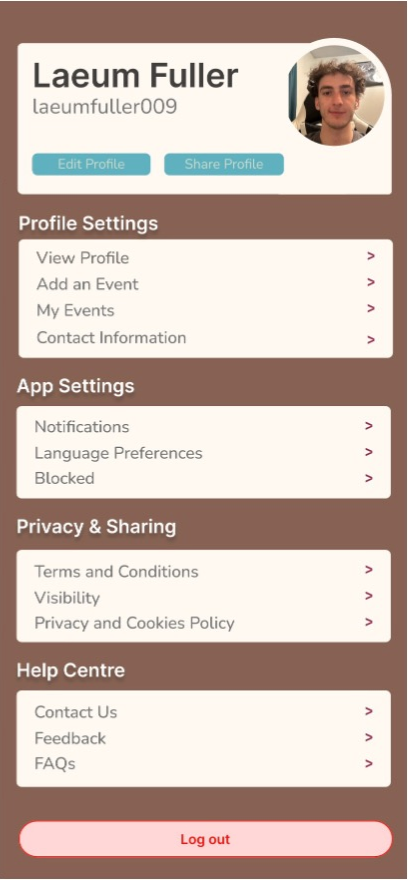 GooseConnect account and settings screen with privacy controls