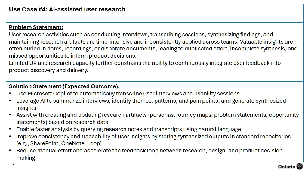 Think.AI Use Case 4 document — AI-assisted user research project scope and solution statement